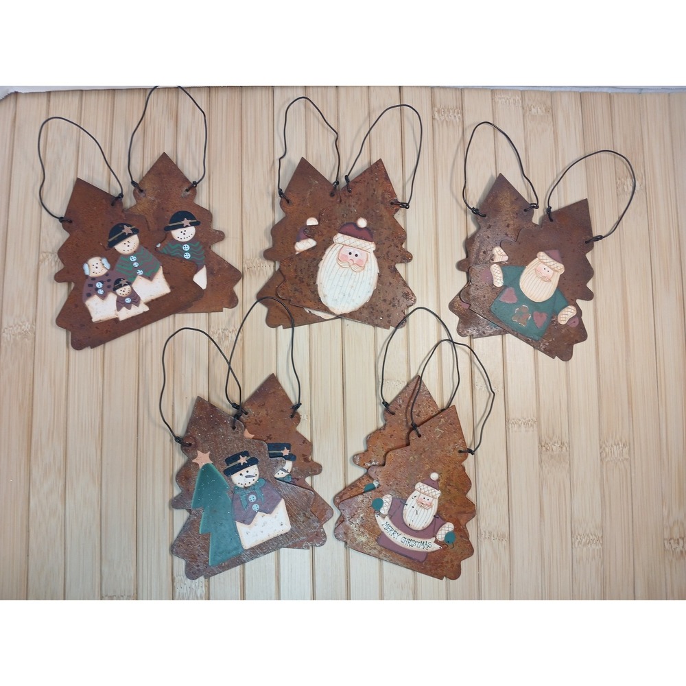 Crazy Mountain Henton Rustic Metal Christmas Tree Ornaments Set of 10 Folk Art